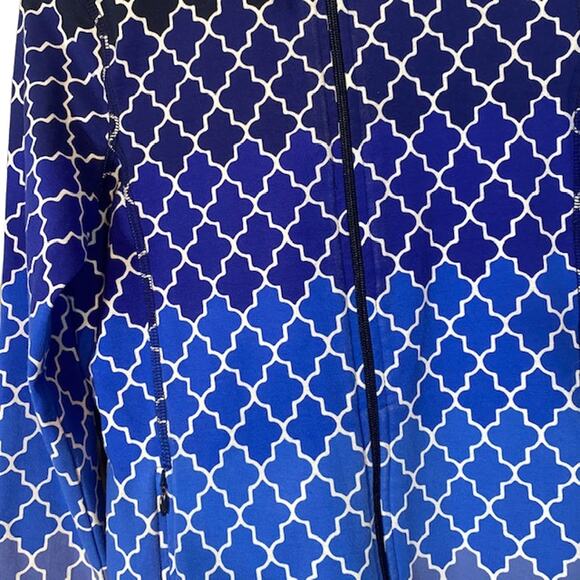 T By Talbots Blue Ombre Geo Cotton Blend Long Sleeve Full Zip Jacket Women Sz S - Picture 6 of 12